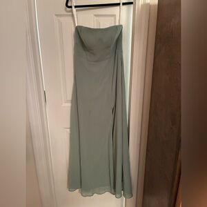 Azazie Dusty Sage Strapless Gown A-line side slit Chiffon